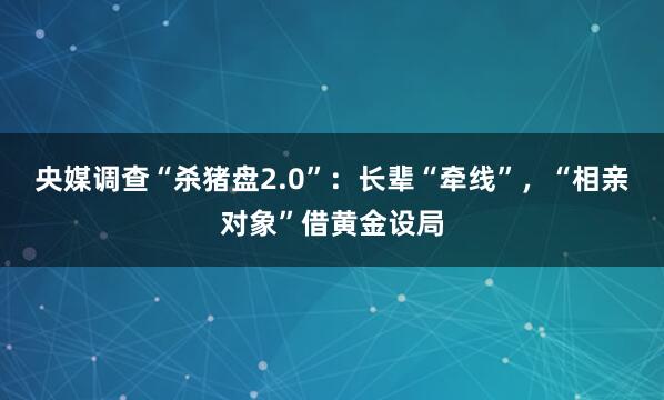 央媒调查“杀猪盘2.0”：长辈“牵线”，“相亲对象”借黄金设局